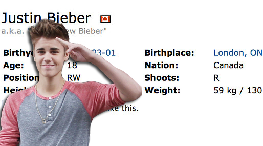 Justin Bieber,  Eliteprospects, Bakersfield Condors